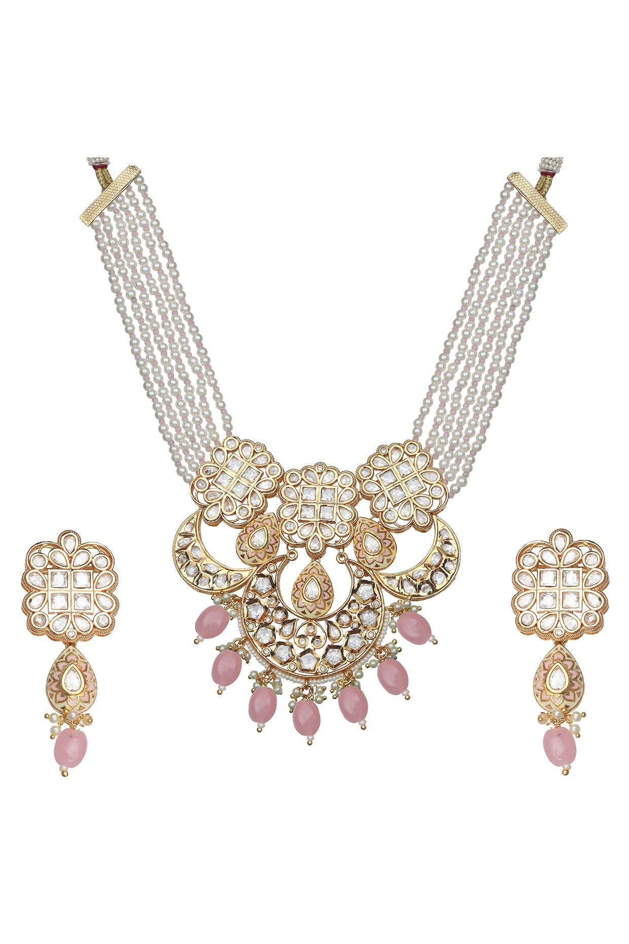 Gold Finish Kundan Polki & Beaded Meenakari Choker Necklace Set