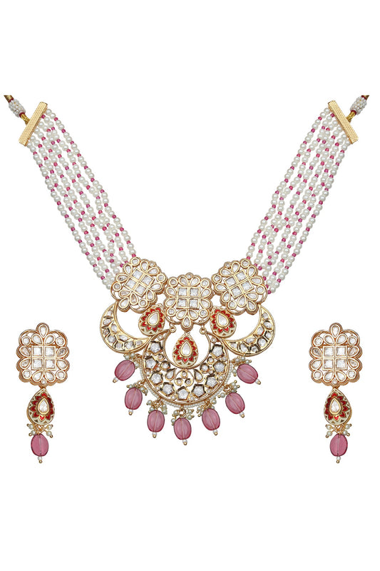 Gold Finish Kundan Polki & Beaded Meenakari Choker Necklace Set