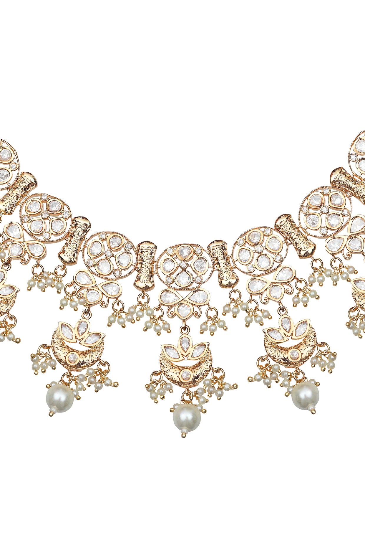 Gold Finish Kundan Polki & Beaded Choker Necklace Set