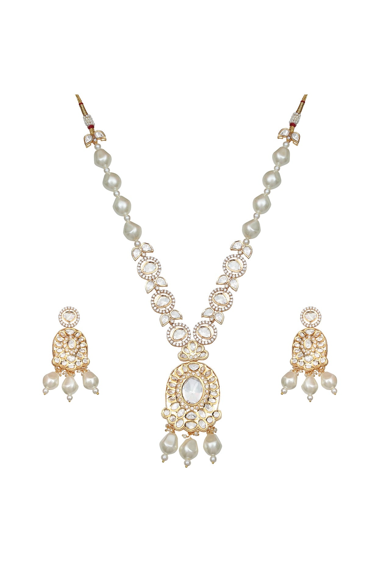 Gold Finish Kundan Polki & Beaded Necklace Set