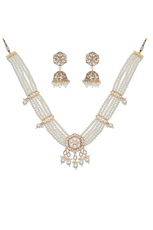 Gold Finish Kundan Polki & Beaded Choker Necklace Set