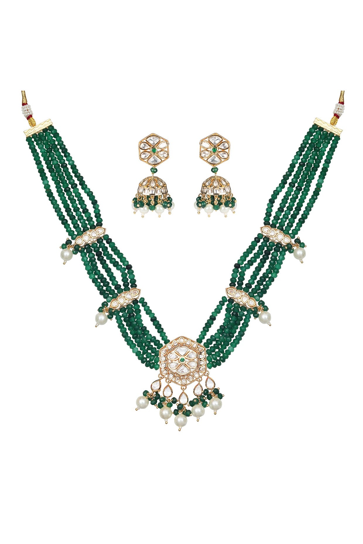 Gold Finish Kundan Polki & Beaded Necklace Set