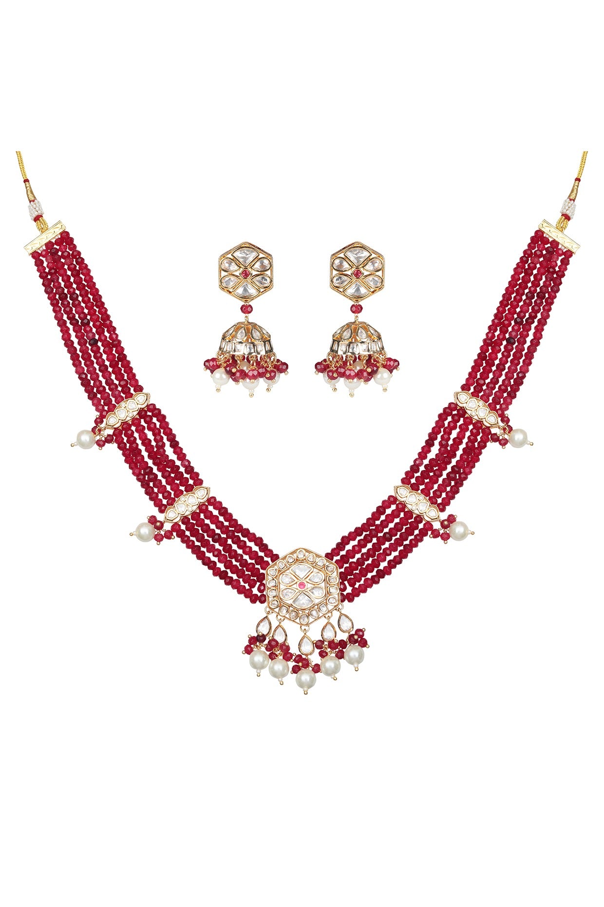 Gold Finish Kundan Polki & Beaded Necklace Set