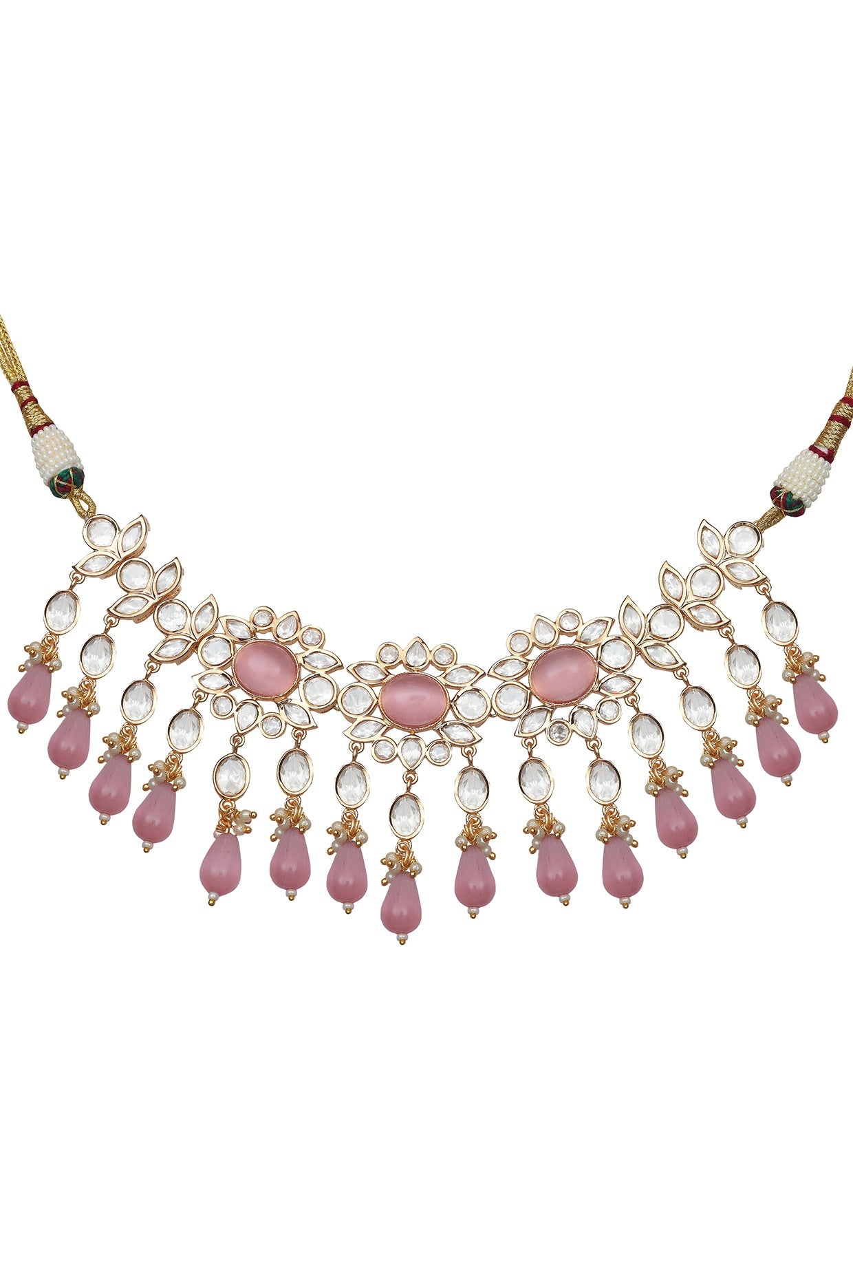 Gold Finish Kundan Polki & Blush Pink Stone Choker Necklace Set