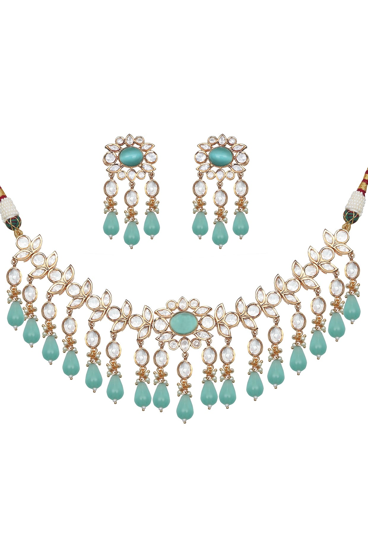 Gold Finish Kundan Polki & Mint Stone Choker Necklace Set