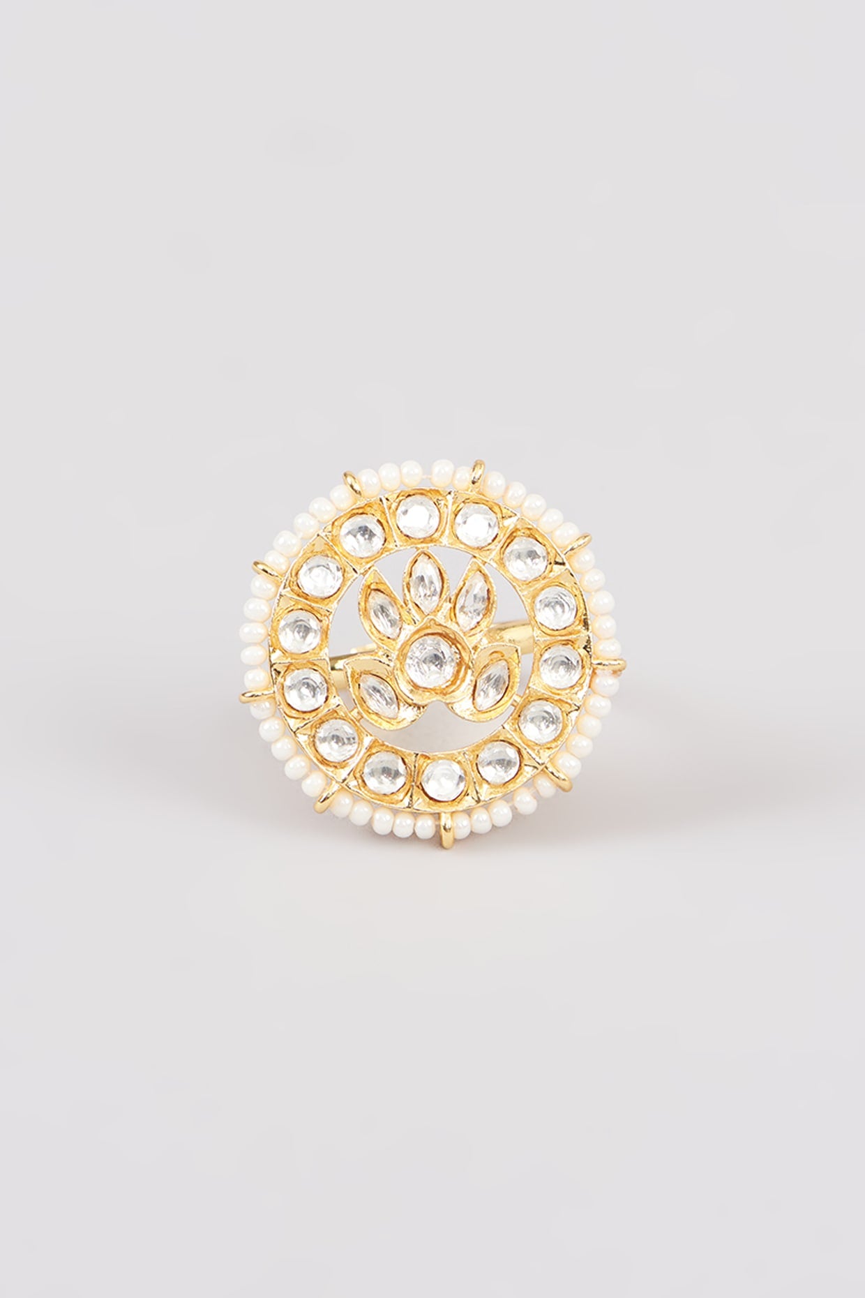 Gold Finish Kundan Polki Ring