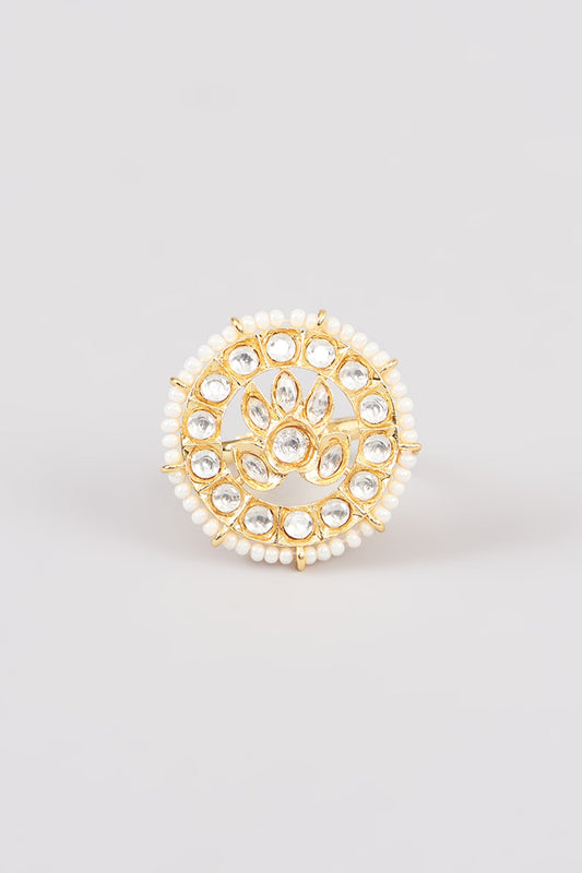 Gold Finish Kundan Polki Ring