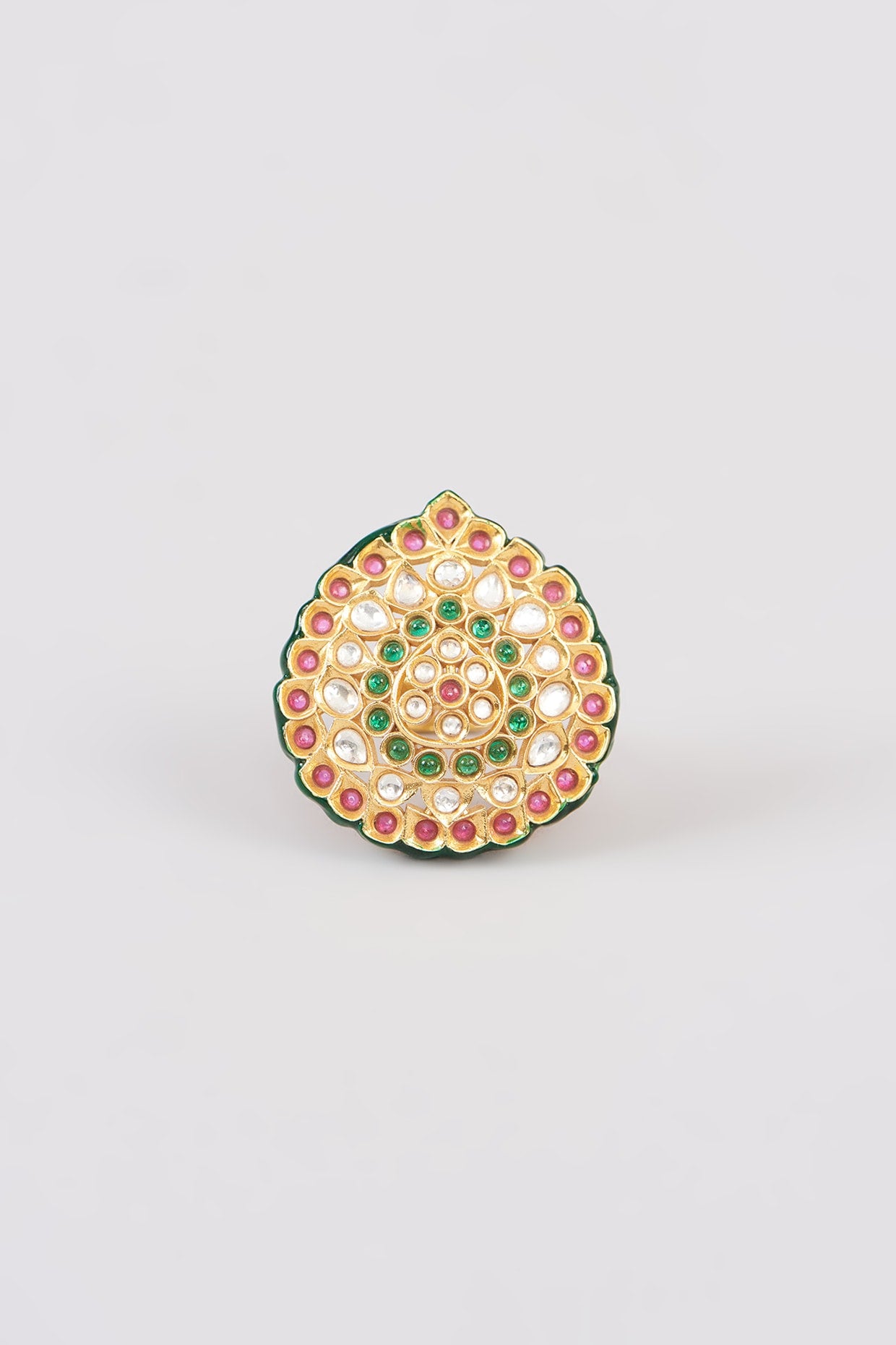 Gold Finish Multi-Colored Kundan Polki Ring