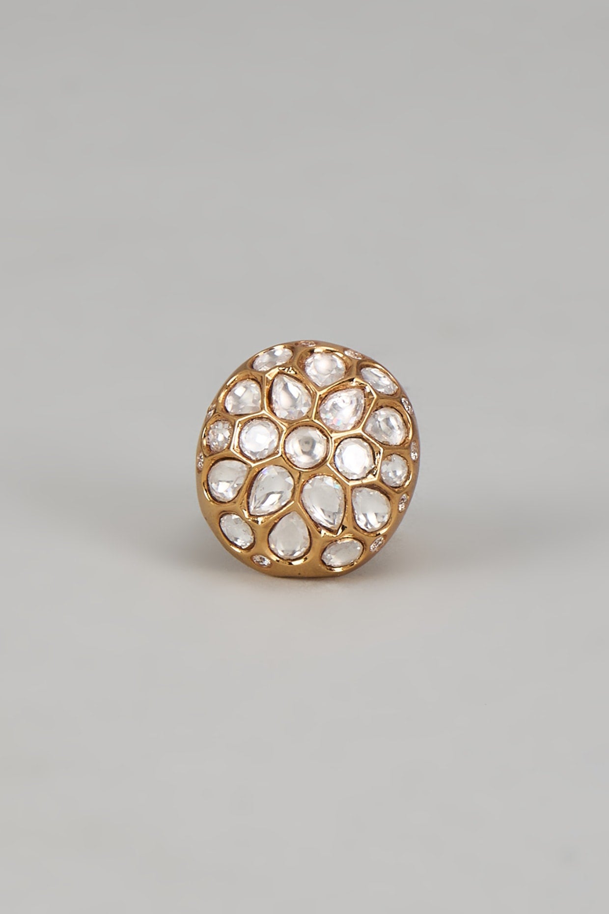 Gold Finish Kundan Polki Ring