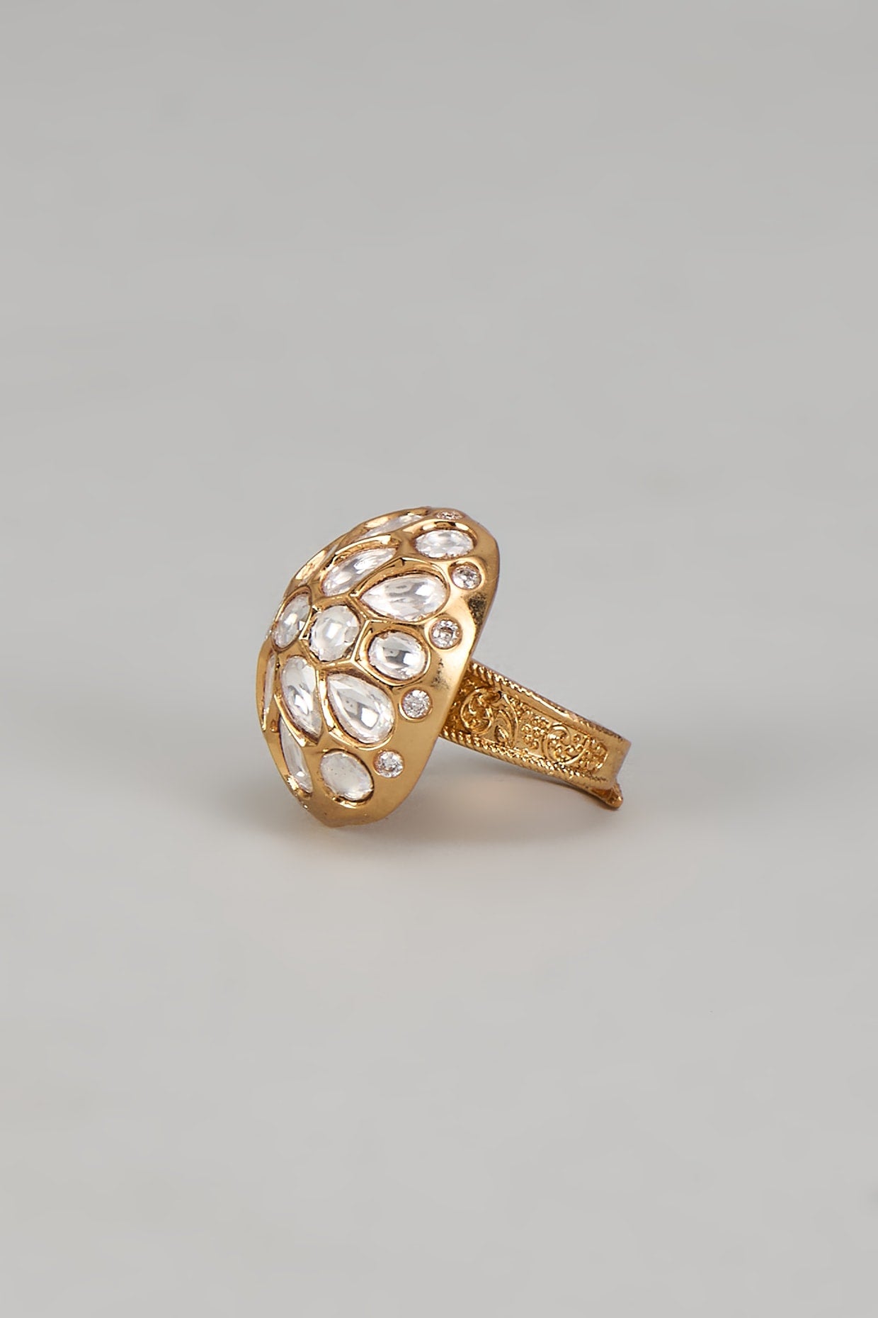 Gold Finish Kundan Polki Ring