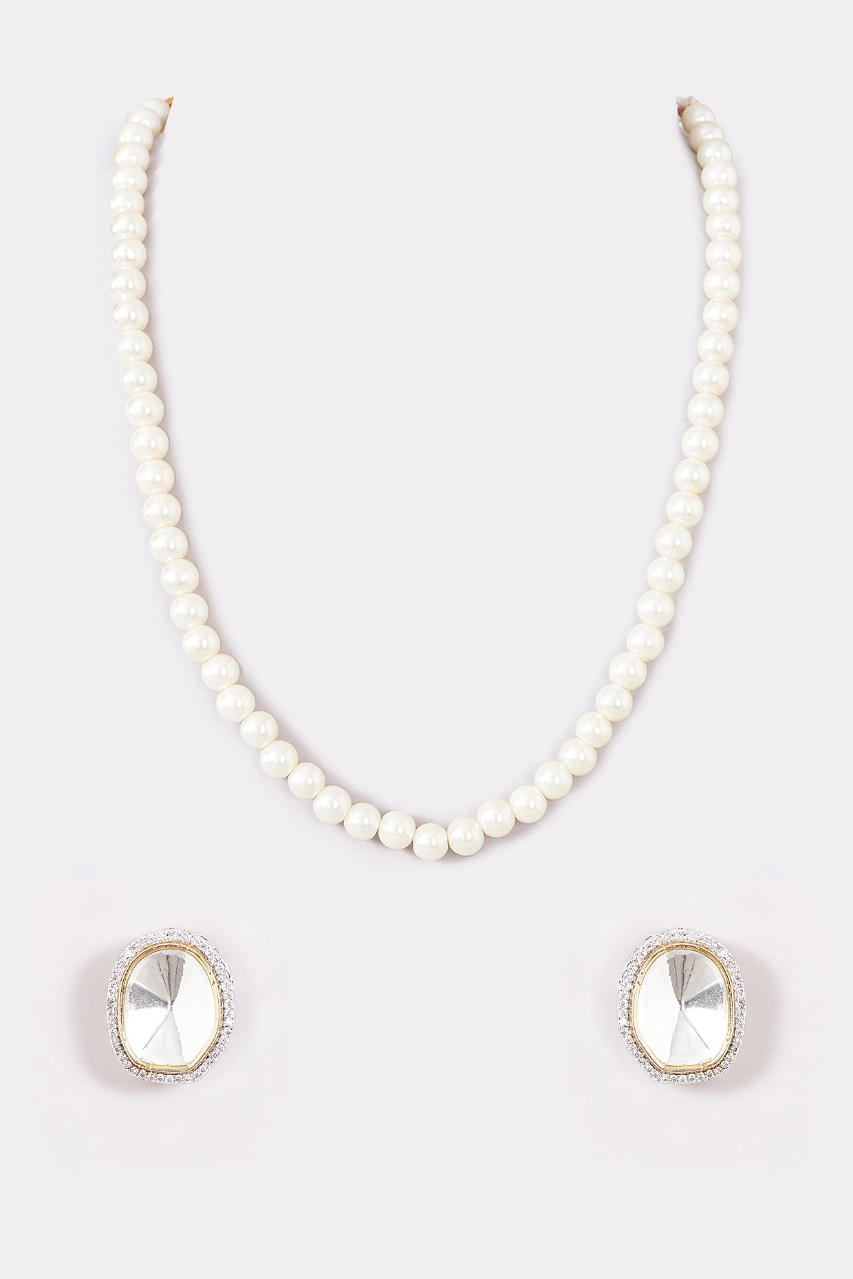 Gold Finish Pearl Long Necklace Set