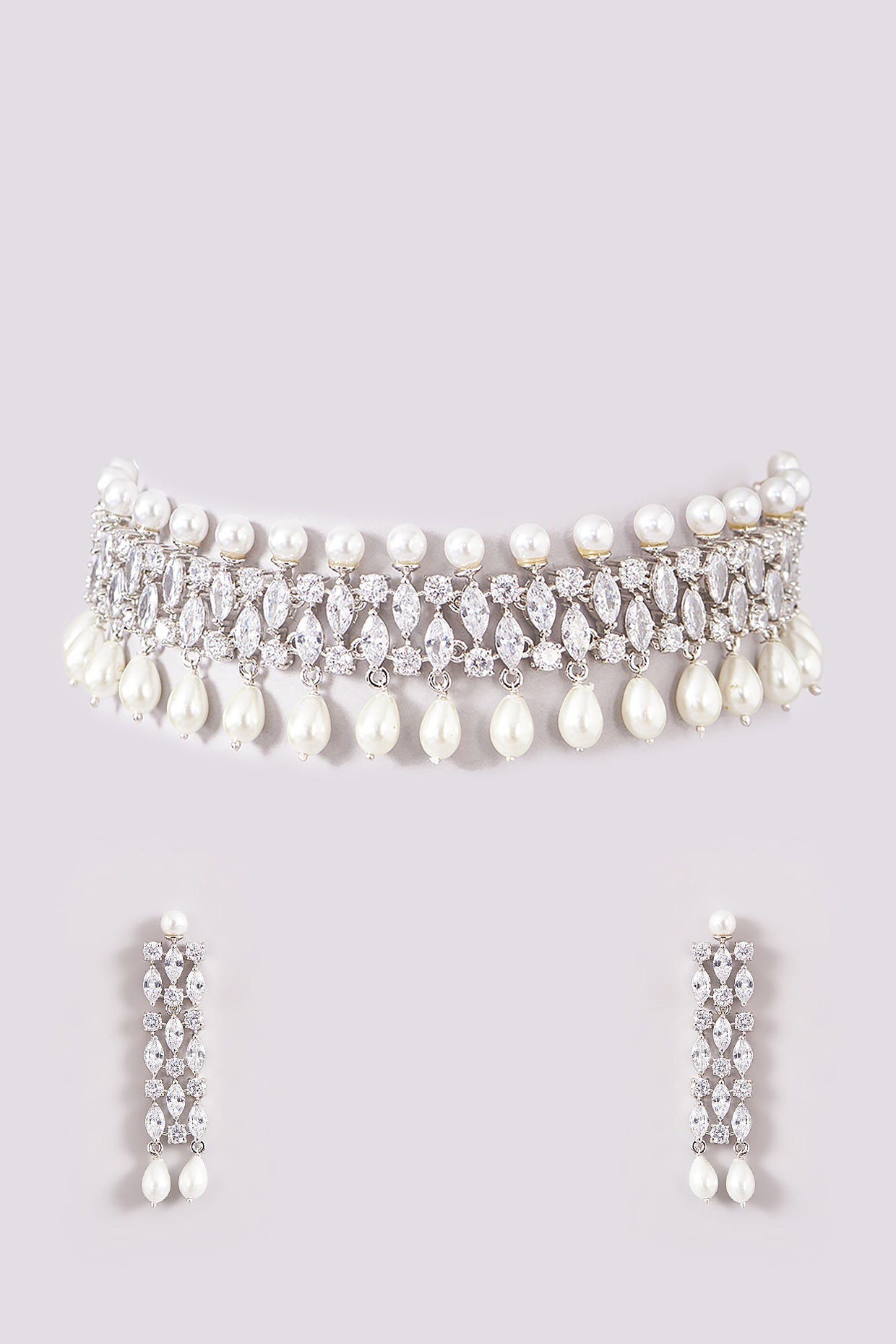 White Finish Zircon Choker Necklace Set