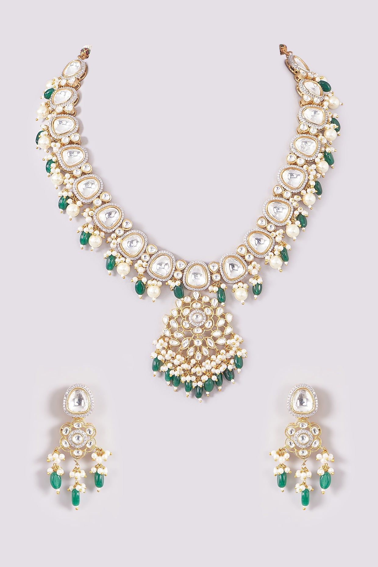 Gold Finish Kundan Polki Long Necklace Set