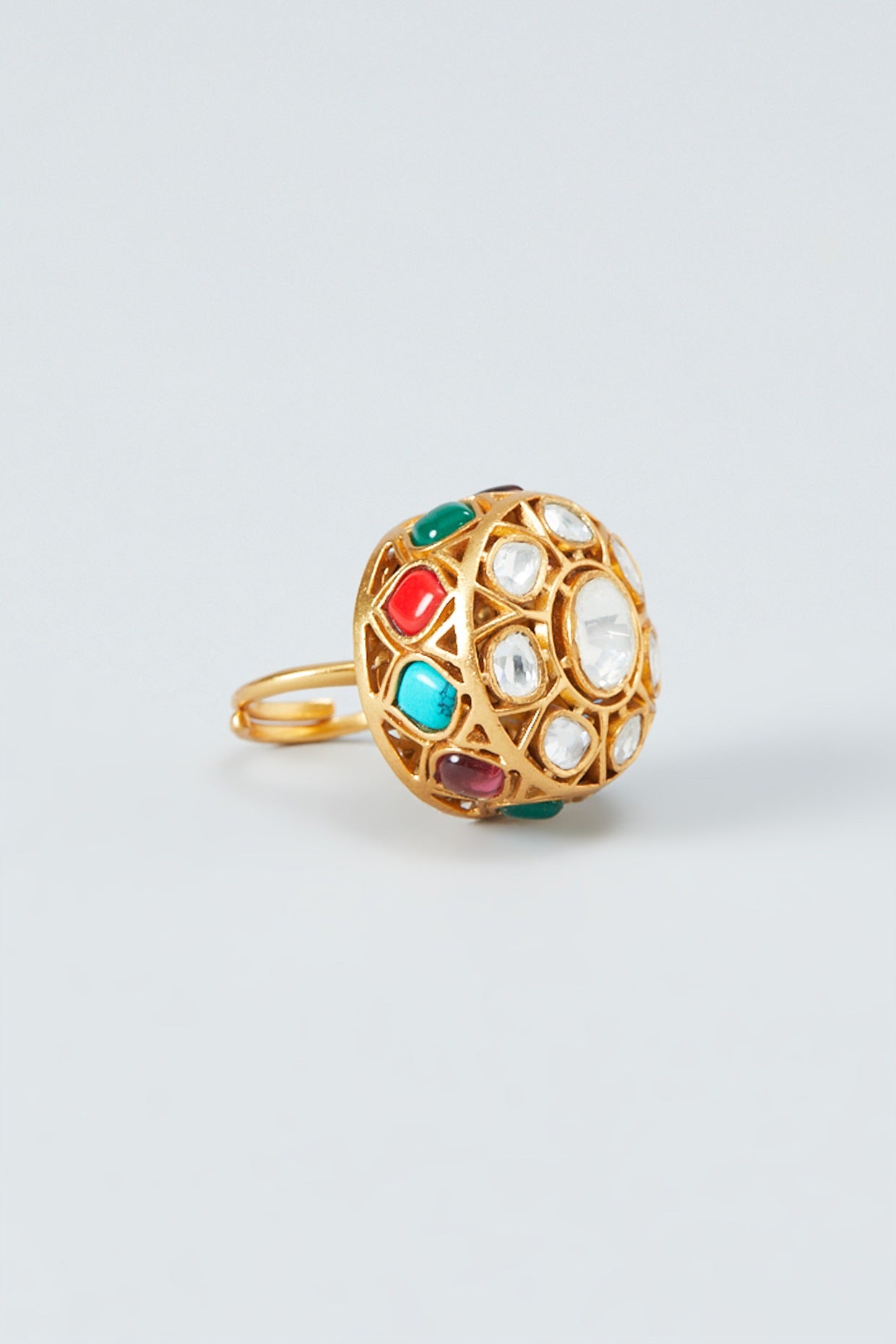 Gold Finish Kundan Ring