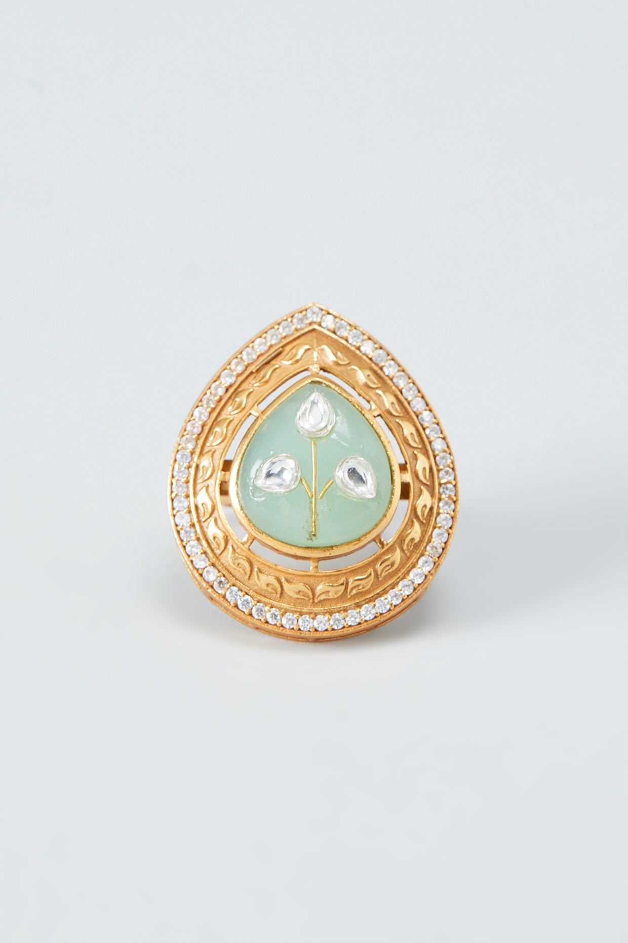 Gold Finish Kundan & Zircons Ring