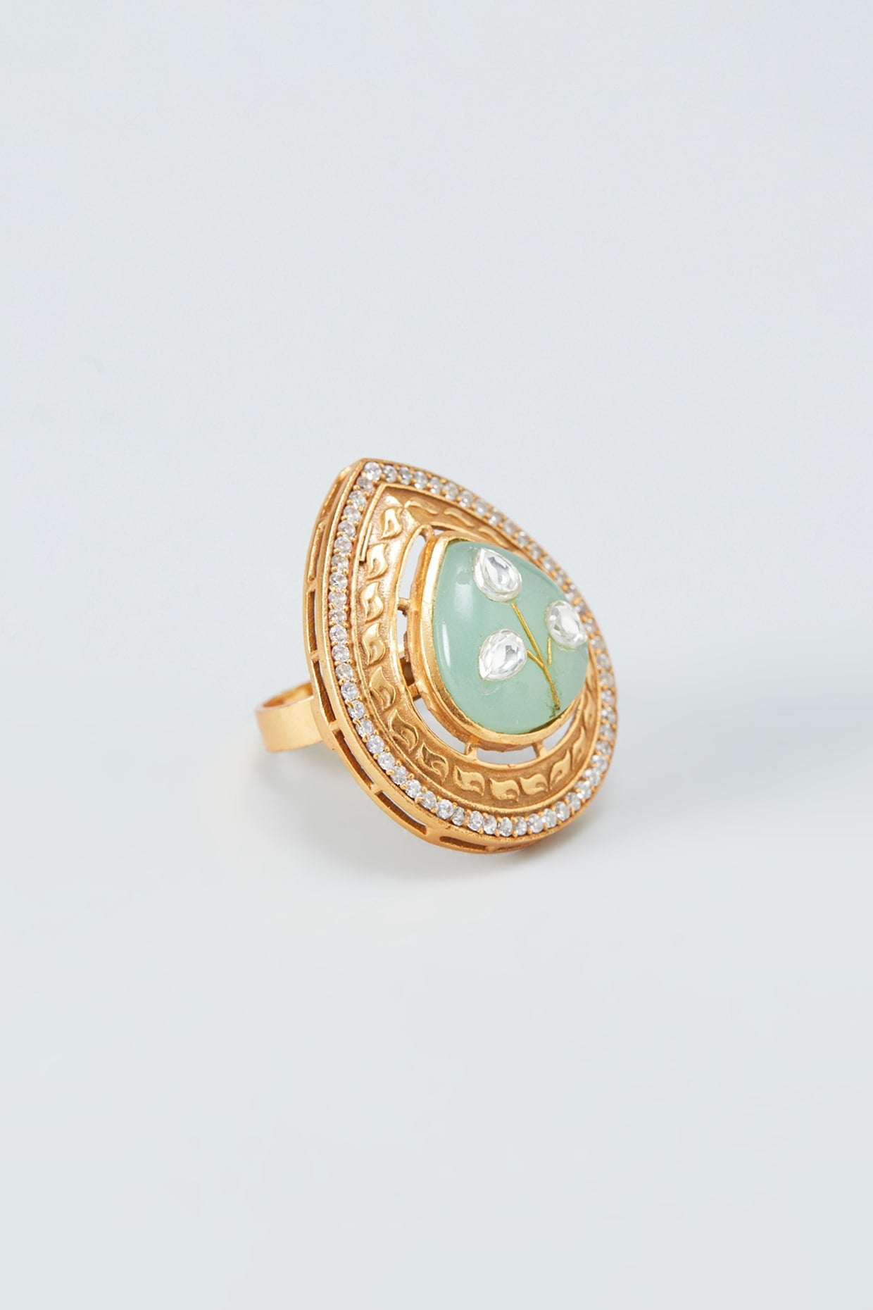 Gold Finish Kundan & Zircons Ring