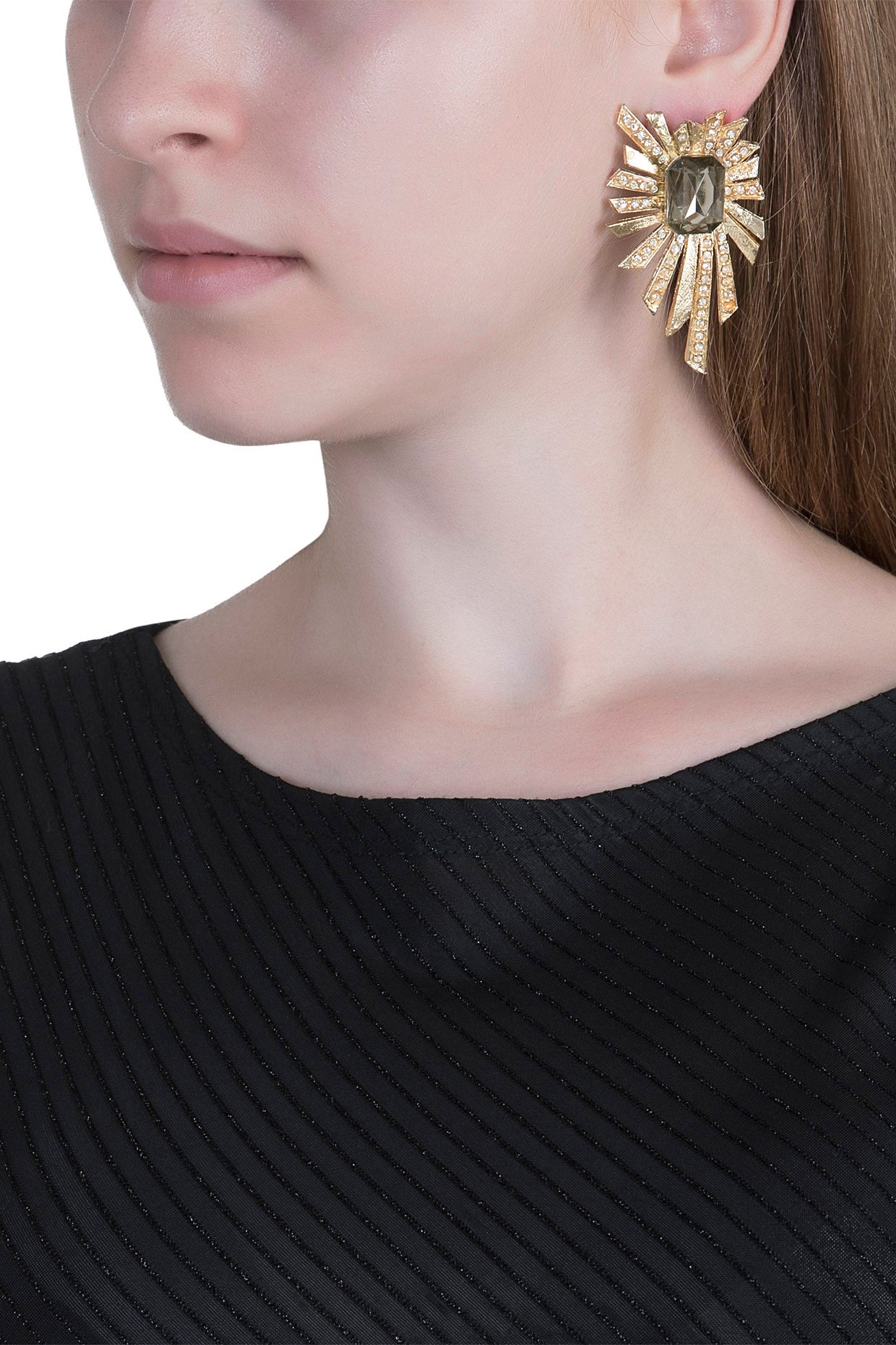Gold Plated Grey & White Cubic Zirconia Earrings