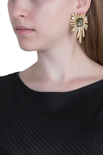 Gold Plated Grey & White Cubic Zirconia Earrings