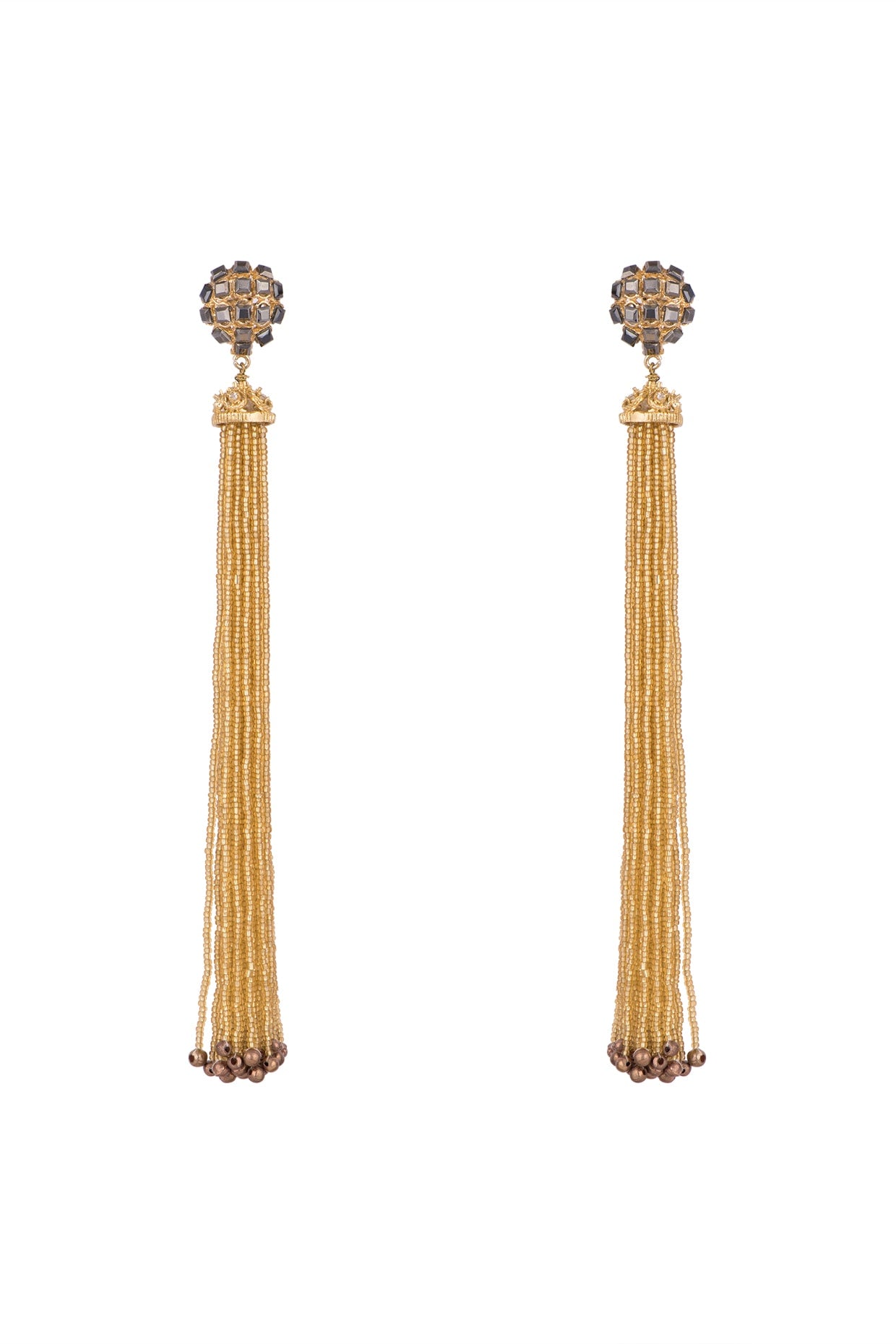 Gold Plated Cubic Zirconia & Beads Tassels Earrings