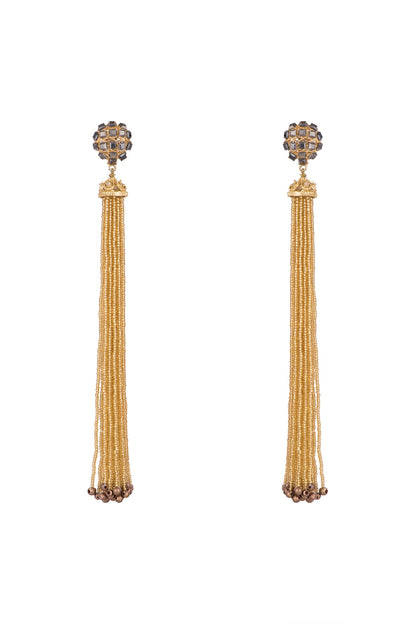 Gold Plated Cubic Zirconia & Beads Tassels Earrings