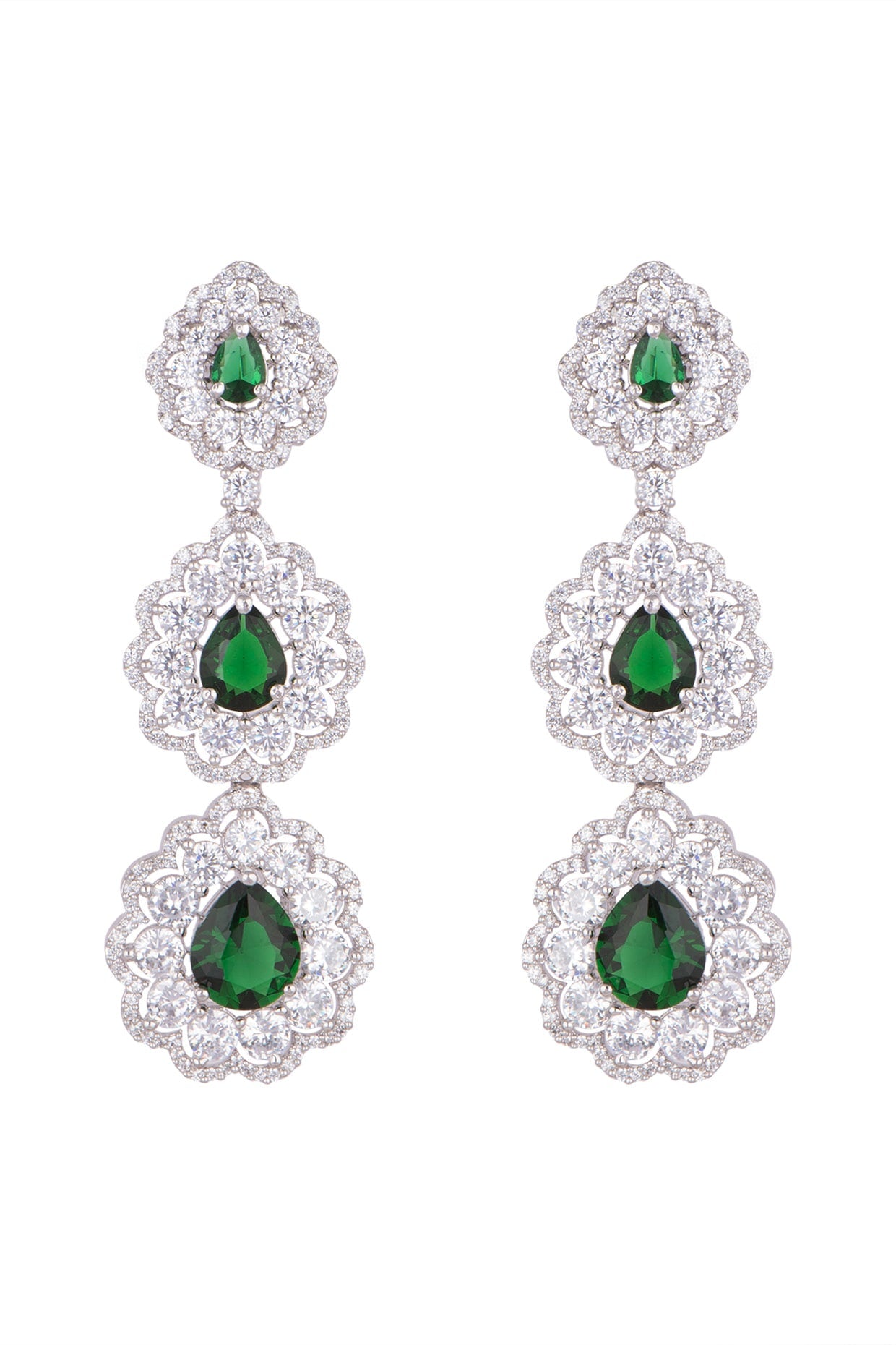 White Finish Semi-Precious Emerald Earrings