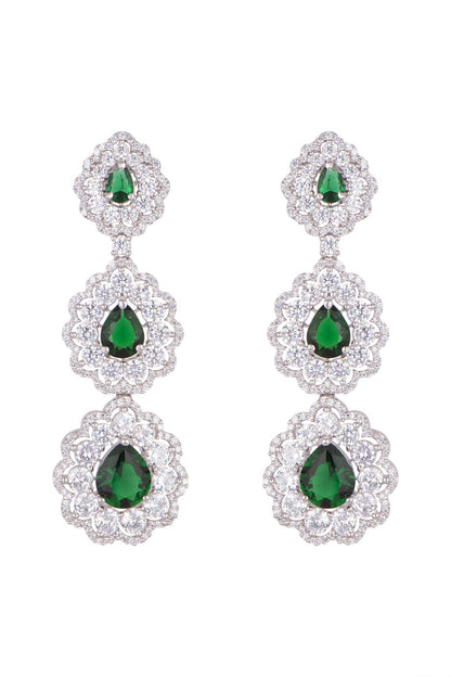 White Finish Semi-Precious Emerald Earrings