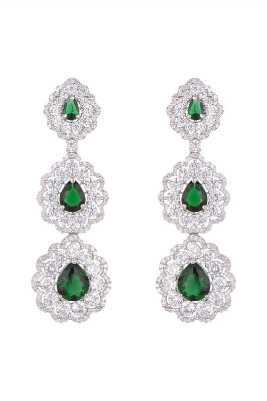 White Finish Semi-Precious Emerald Earrings