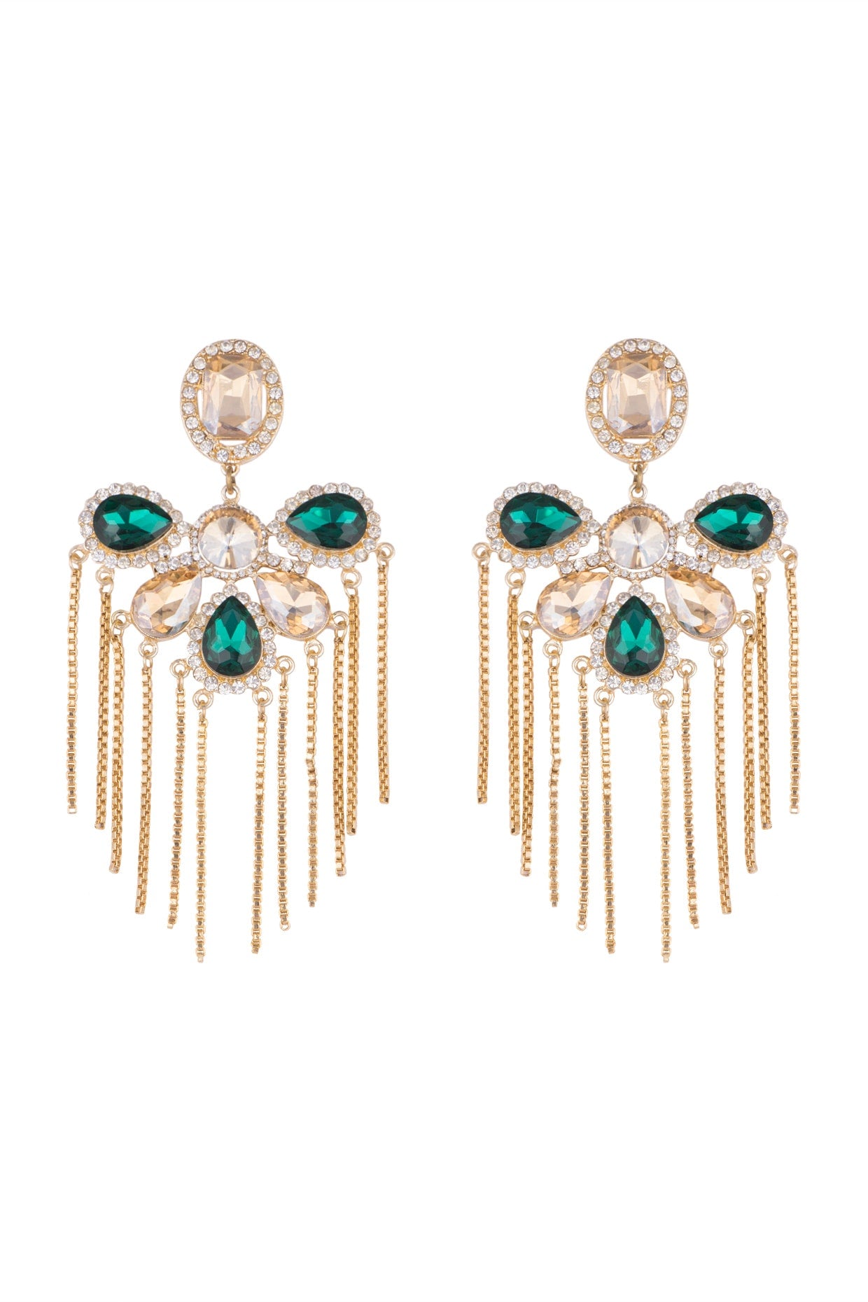 Gold Plated Cubic Zirconia & Tassels Earrings