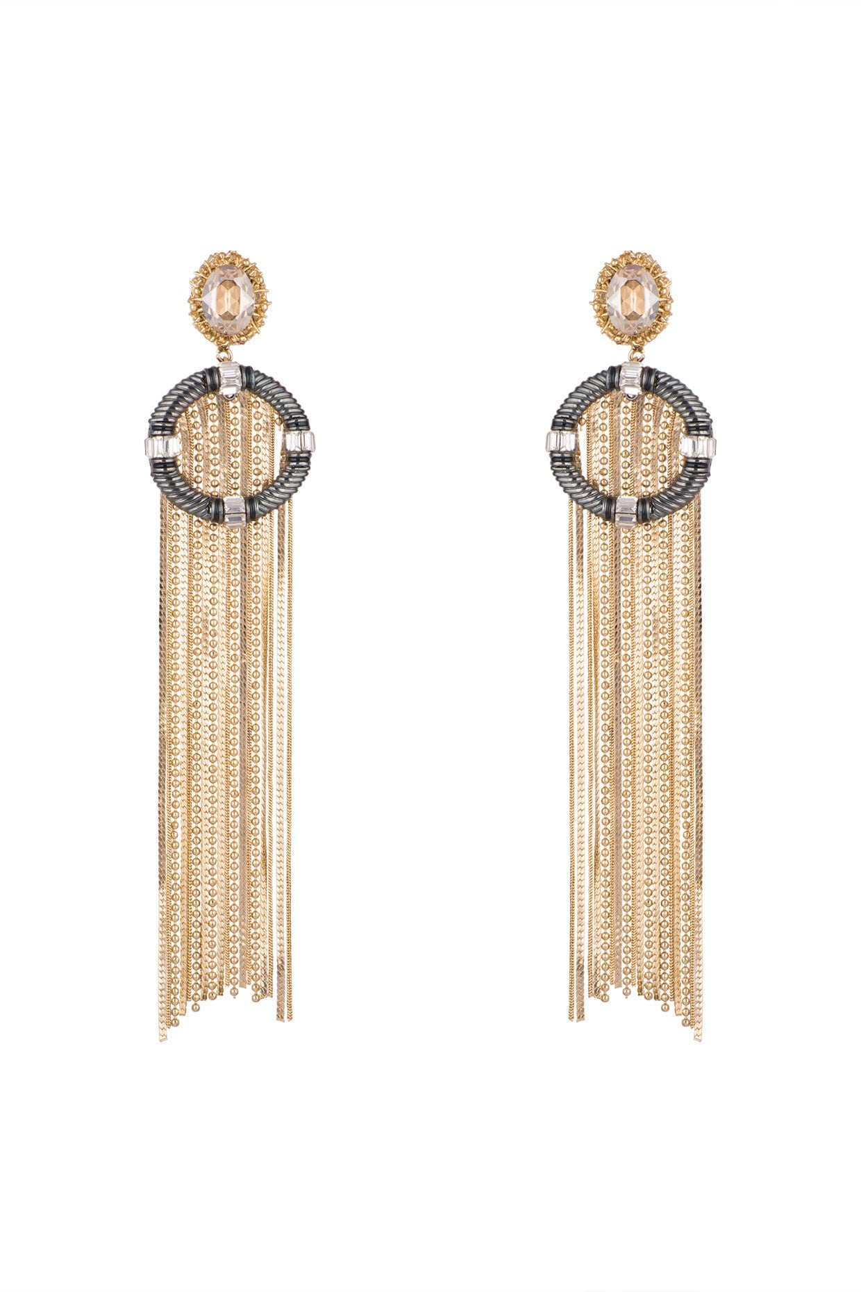 Gold Plated Cubic Zirconia Tassel Earrings