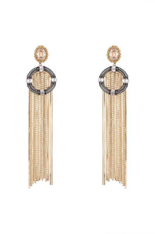 Gold Plated Cubic Zirconia Tassel Earrings