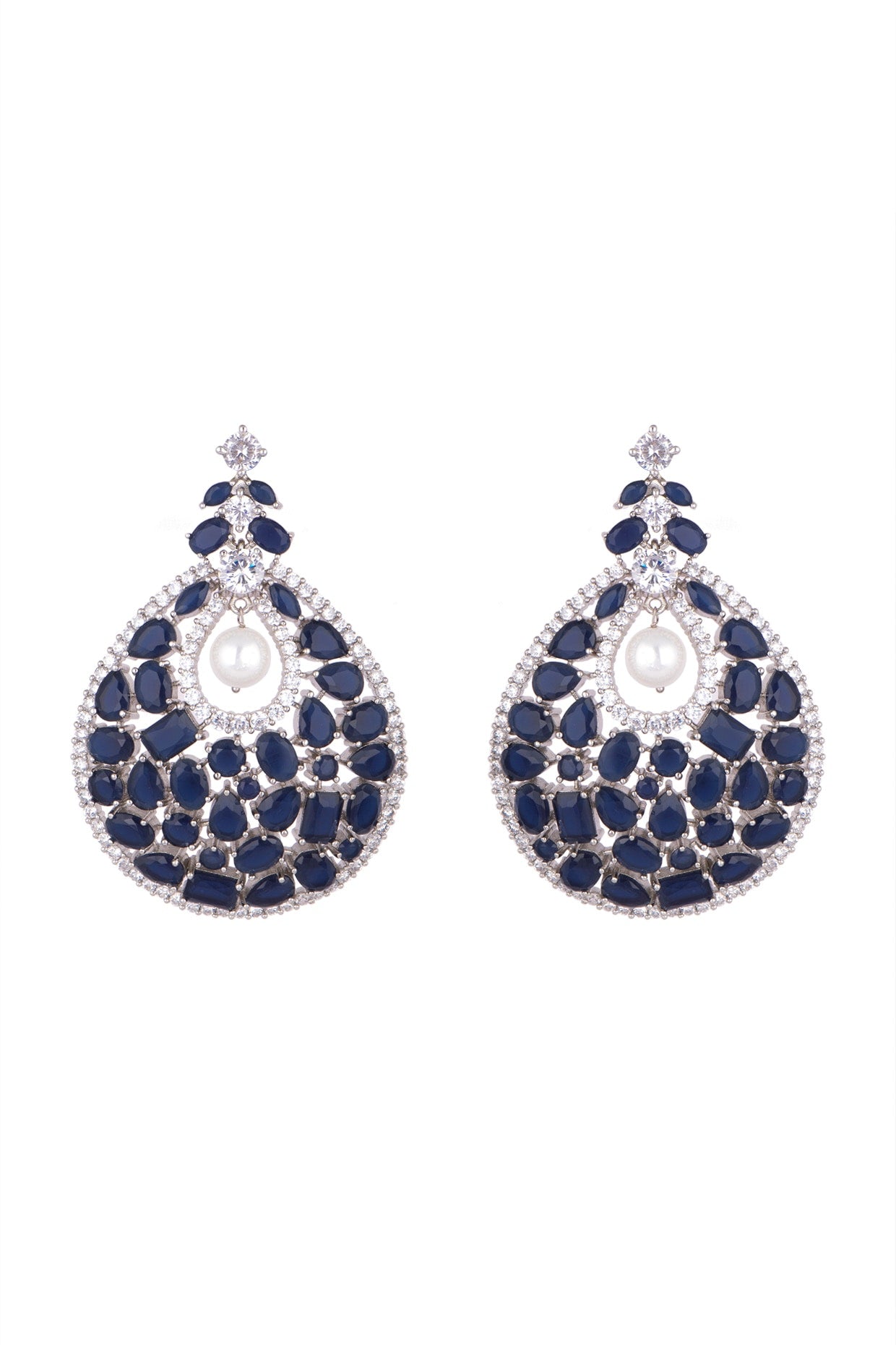 White Finish Cubic Zirconia & Sapphire Earrings