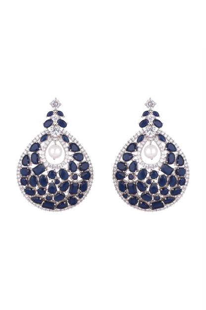 White Finish Cubic Zirconia & Sapphire Earrings