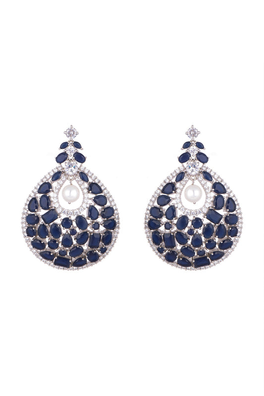 White Finish Cubic Zirconia & Sapphire Earrings