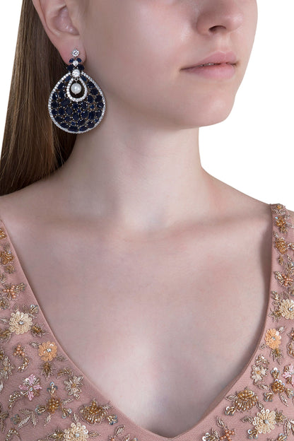 White Finish Cubic Zirconia & Sapphire Earrings