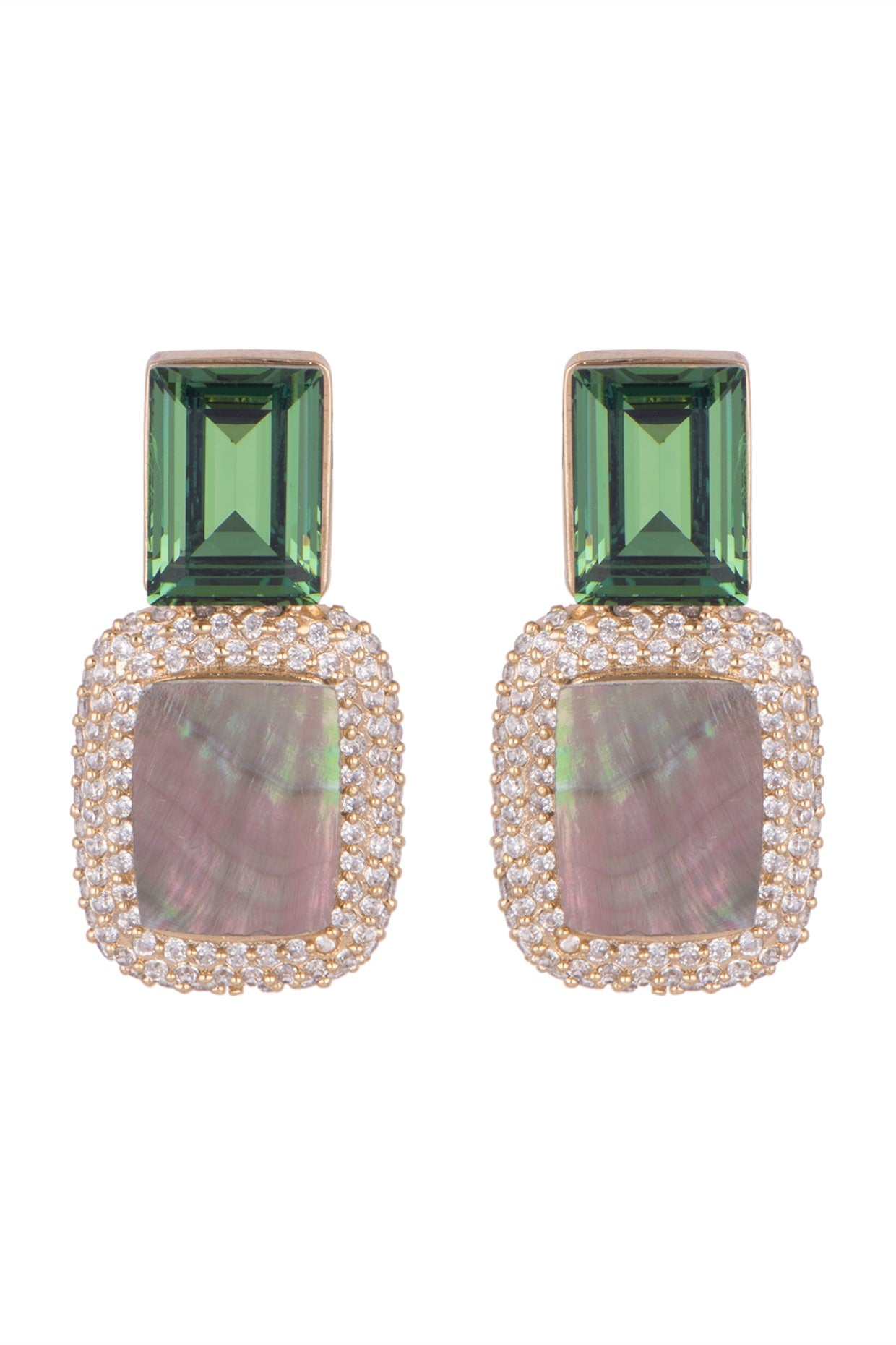 Gold Plated Green Cubic Zirconia Earrings