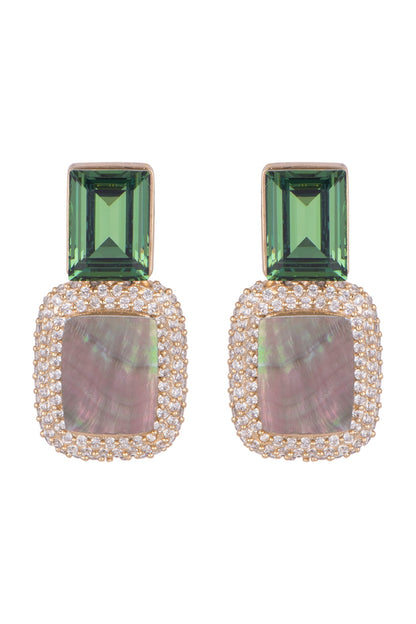 Gold Plated Green Cubic Zirconia Earrings