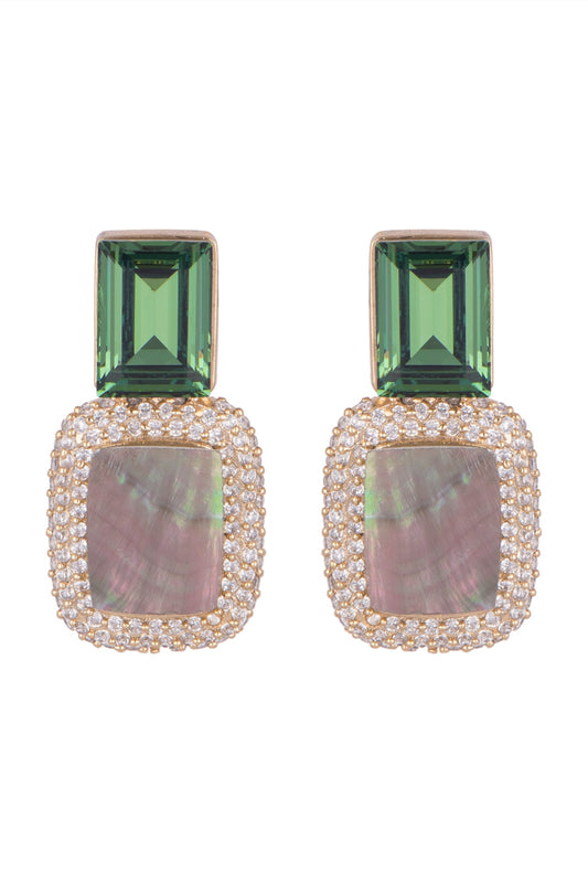 Gold Plated Green Cubic Zirconia Earrings
