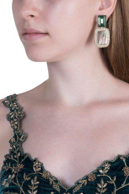 Gold Plated Green Cubic Zirconia Earrings