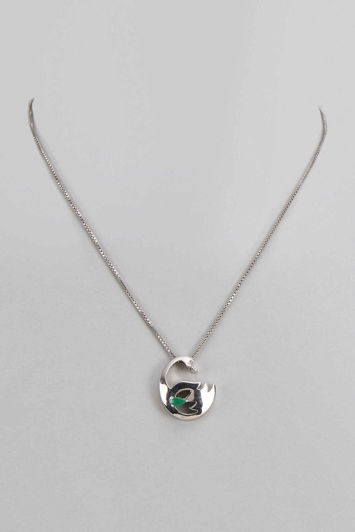 White Finish Synthetic Emerald Stone Pendant Necklace In Sterling Silver