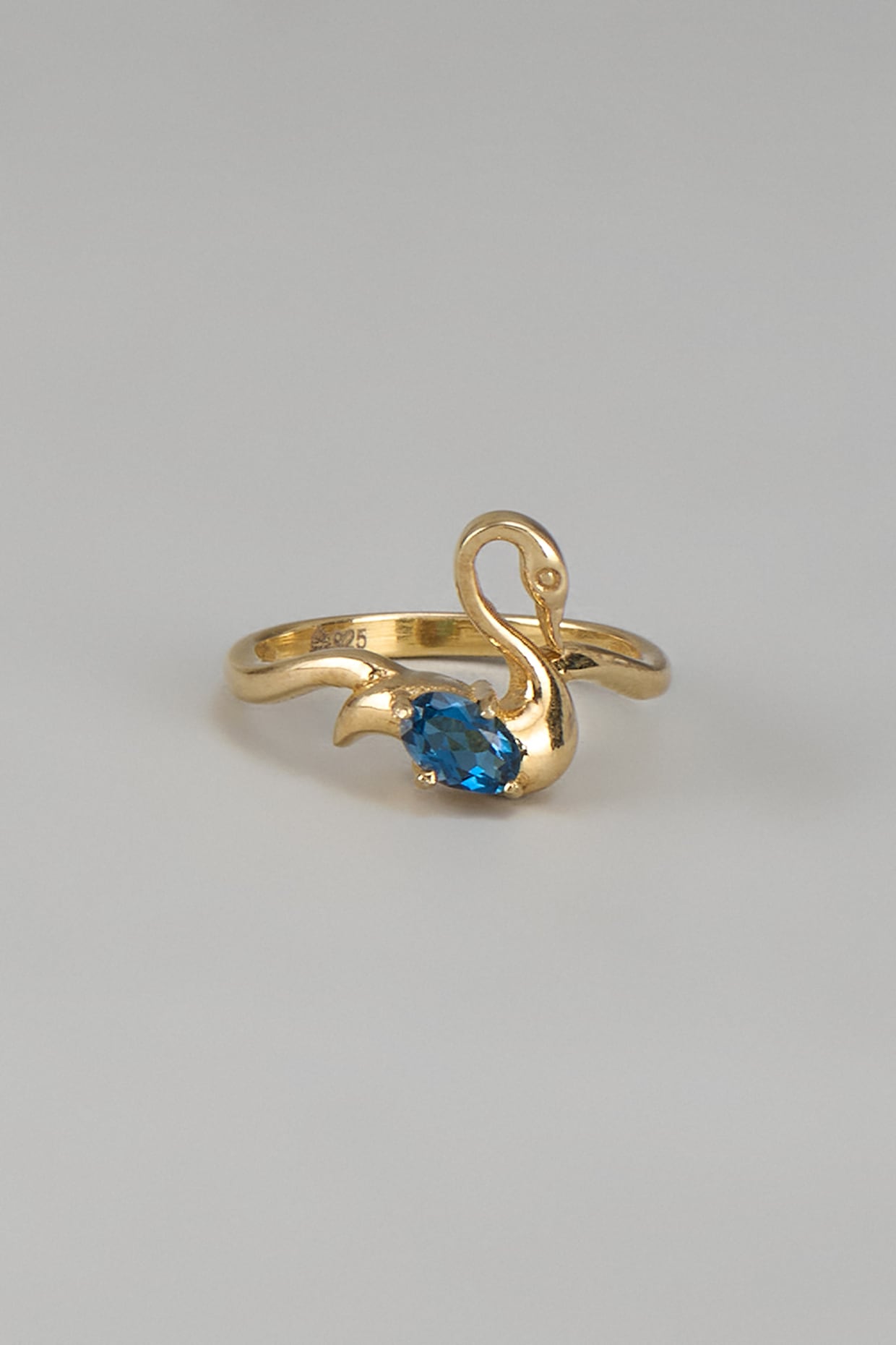 Gold Plated Synthetic Blue Stone Ring In Sterling Silver