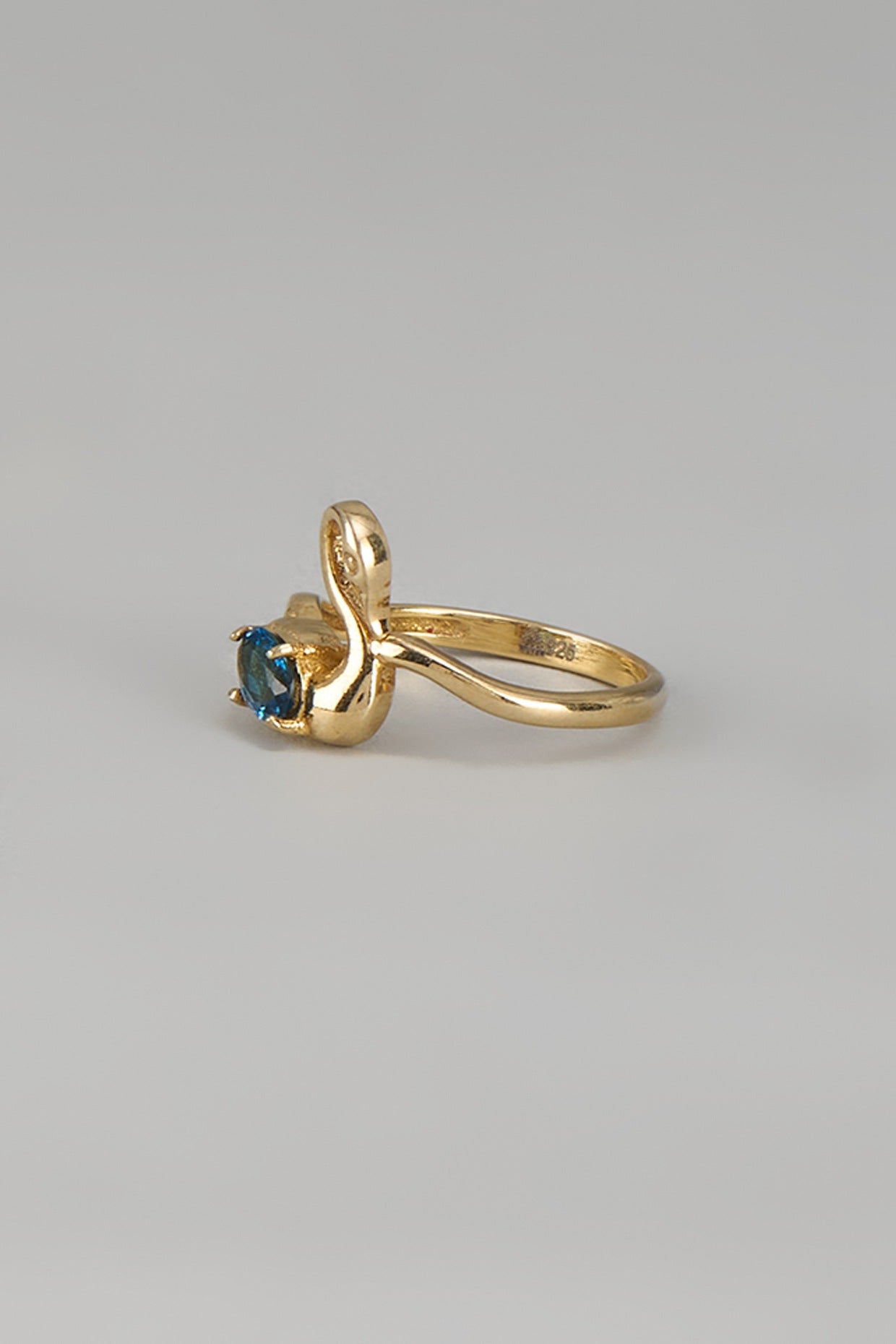 Gold Plated Synthetic Blue Stone Ring In Sterling Silver