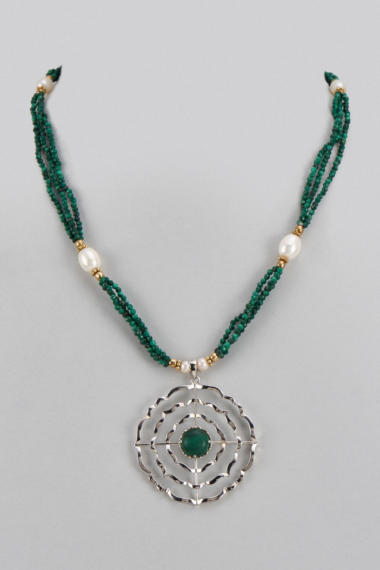 White Finish Malachite Pendant Necklace In Sterling Silver