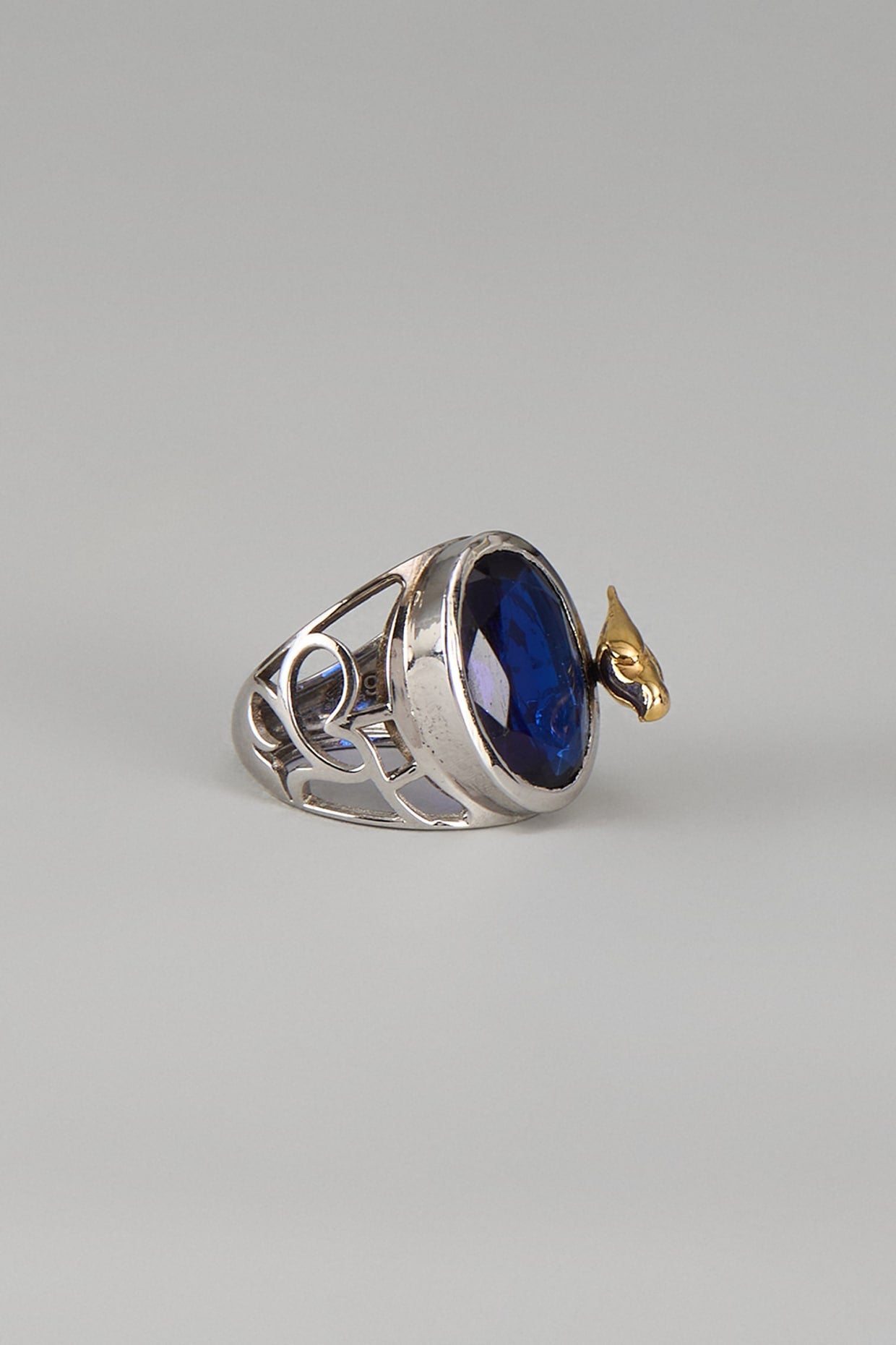 Gold Finish Blue Sapphire Ring In Sterling Silver