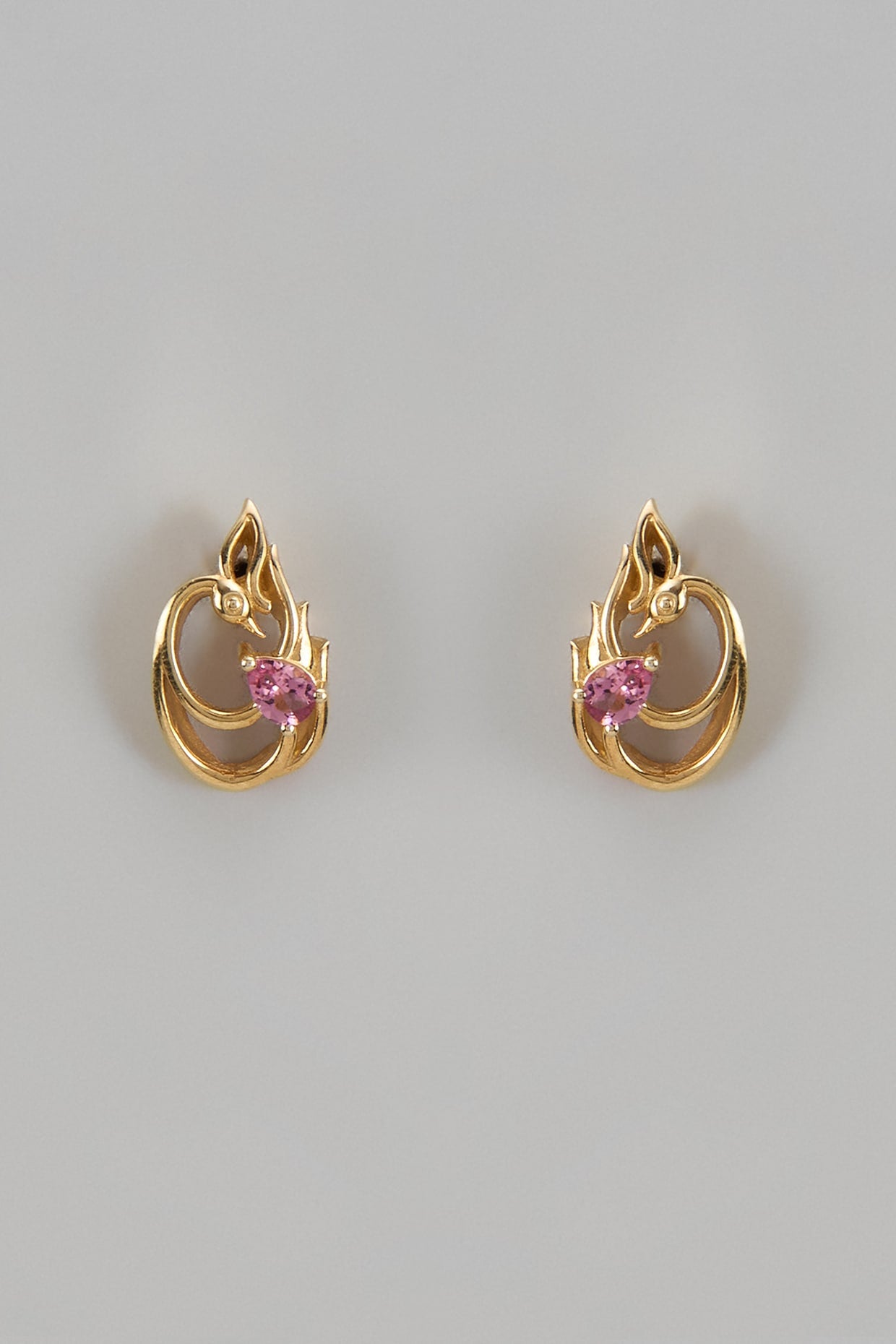 Gold Finish Pink Tourmaline Stud Earrings In Sterling Silver (Set of 2)