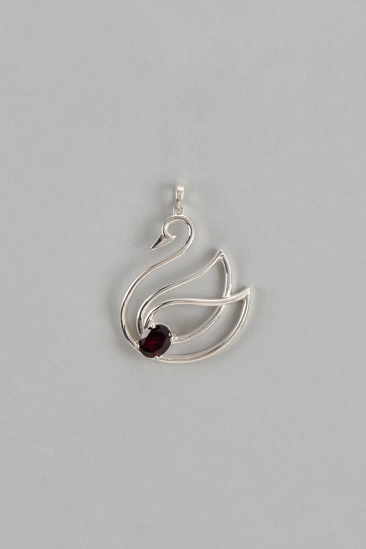 White Finish Garnet Pendant Necklace In Sterling Silver