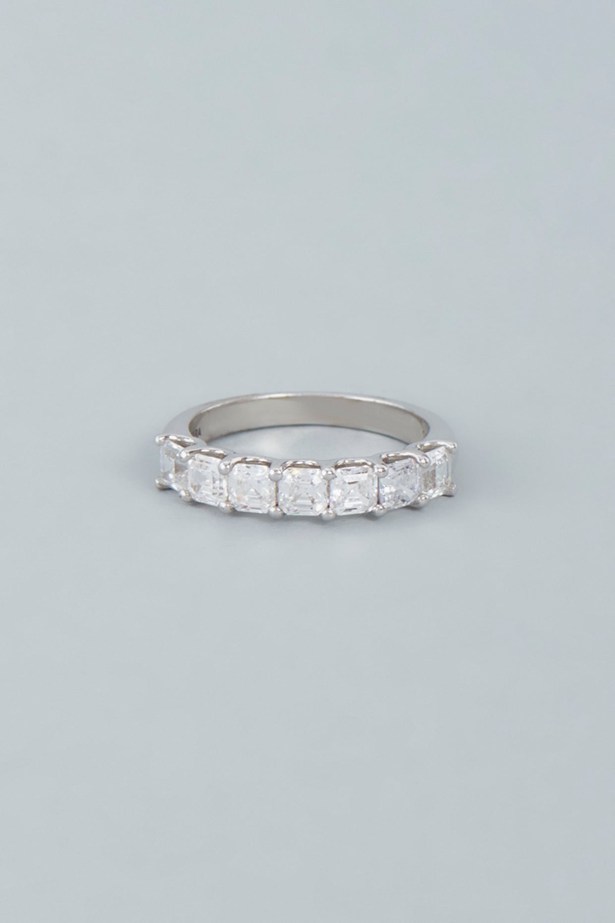 White Finish Swarovski Asscher Cut Ring In Sterling Silver