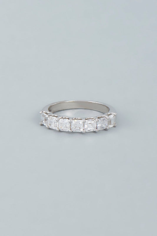 White Finish Swarovski Asscher Cut Ring In Sterling Silver