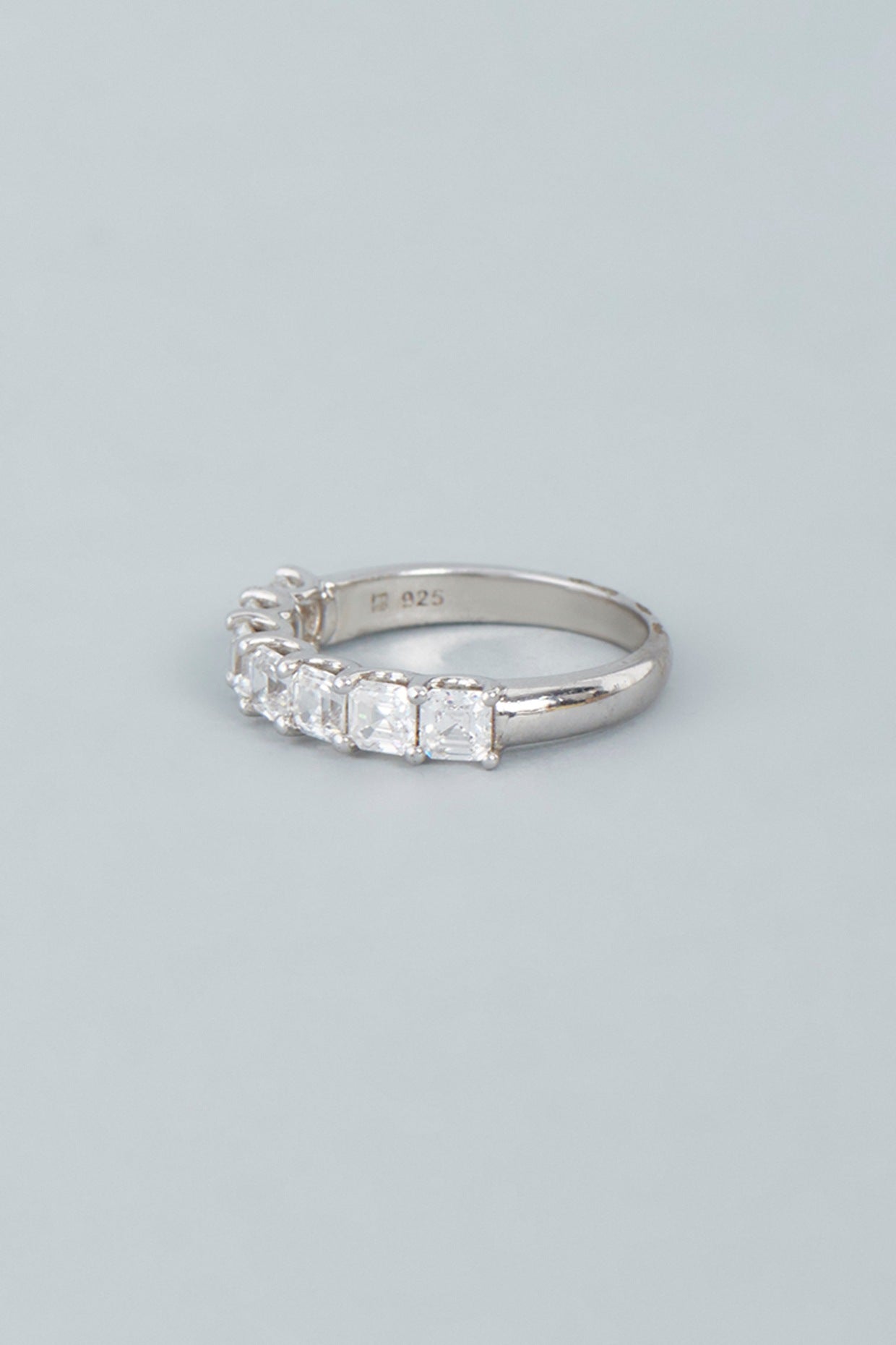 White Finish Swarovski Asscher Cut Ring In Sterling Silver