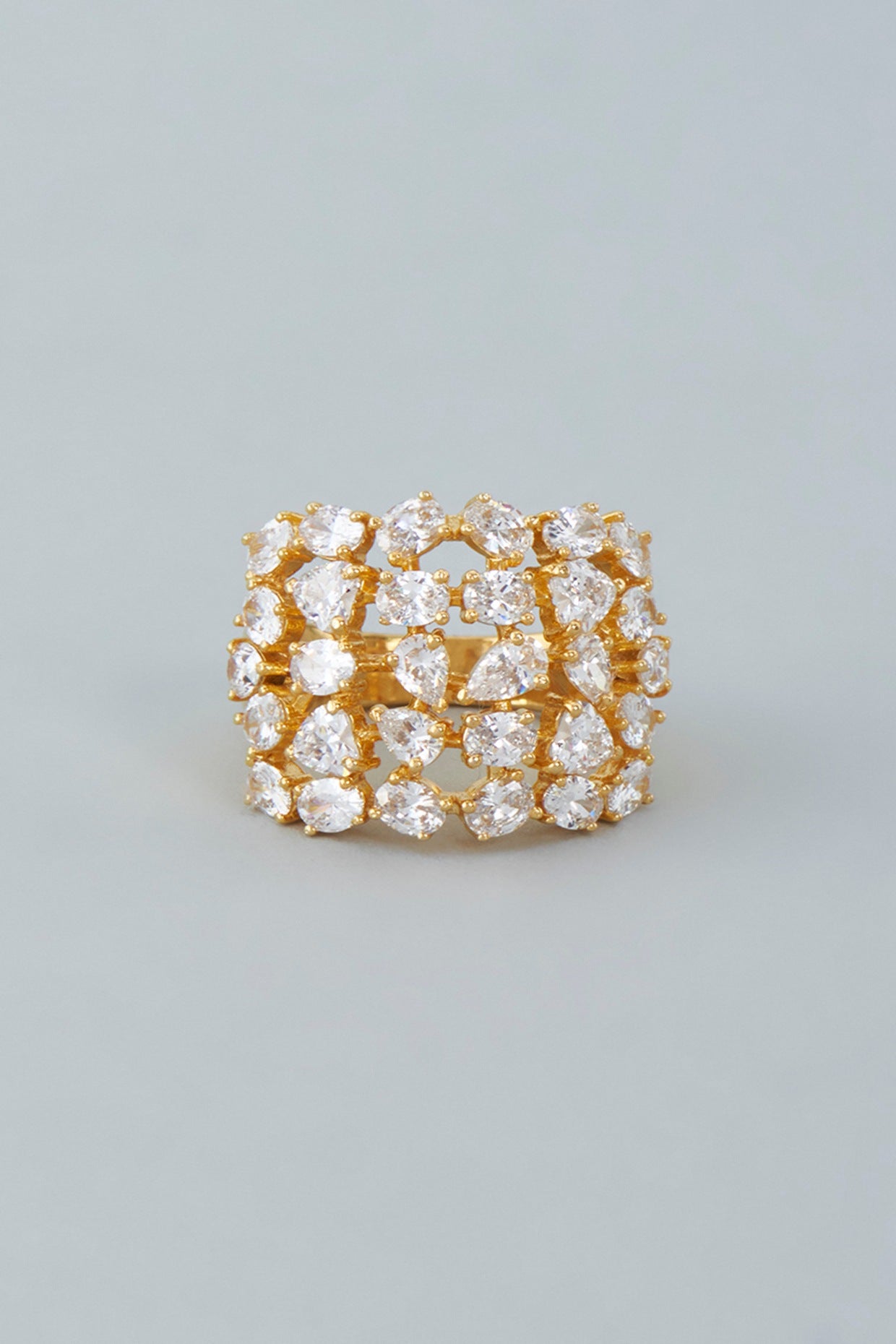 Gold Finish Swarovski Cocktail Ring In Sterling Silver