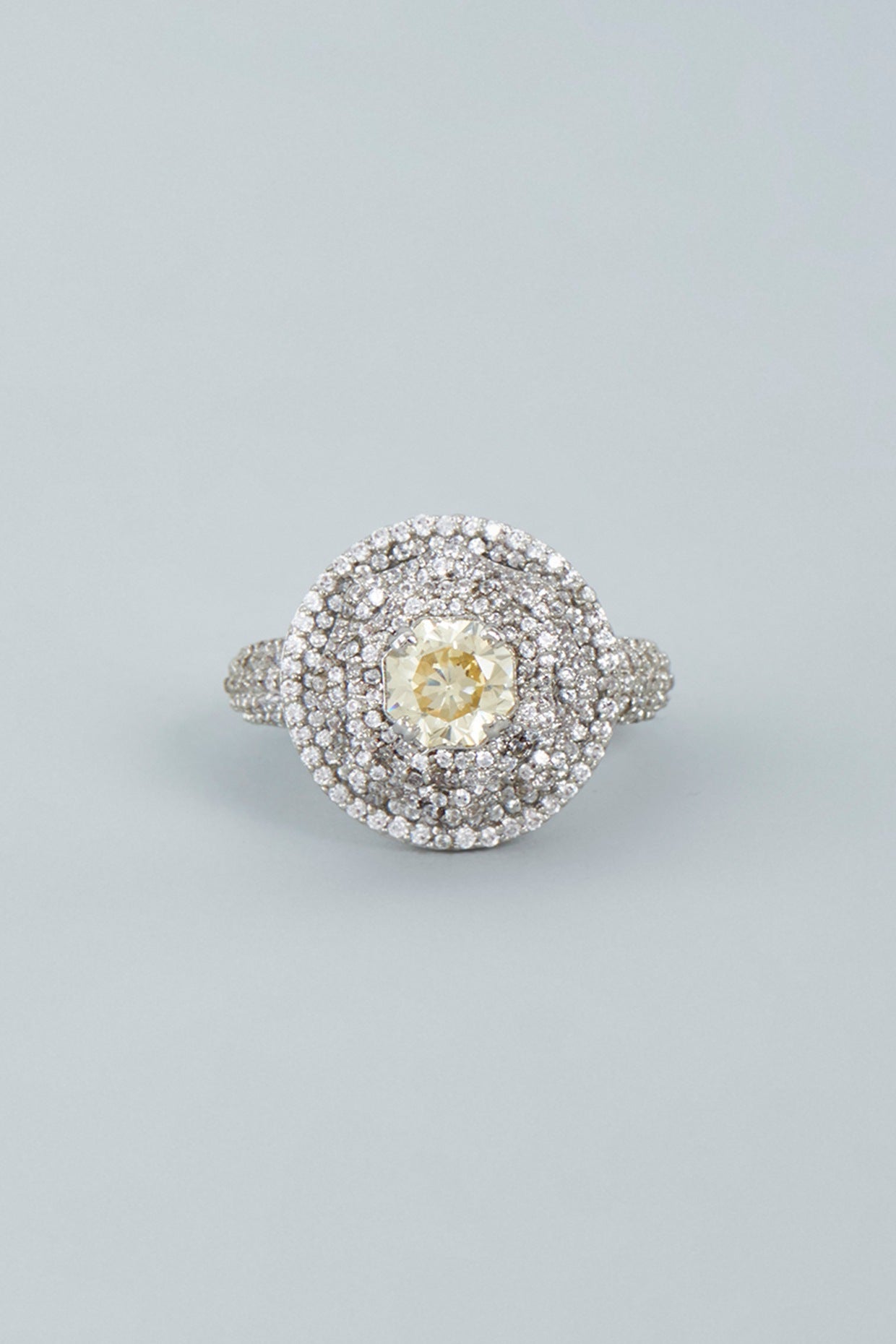 White Finish Yellow Topaz Ring In Sterling Silver